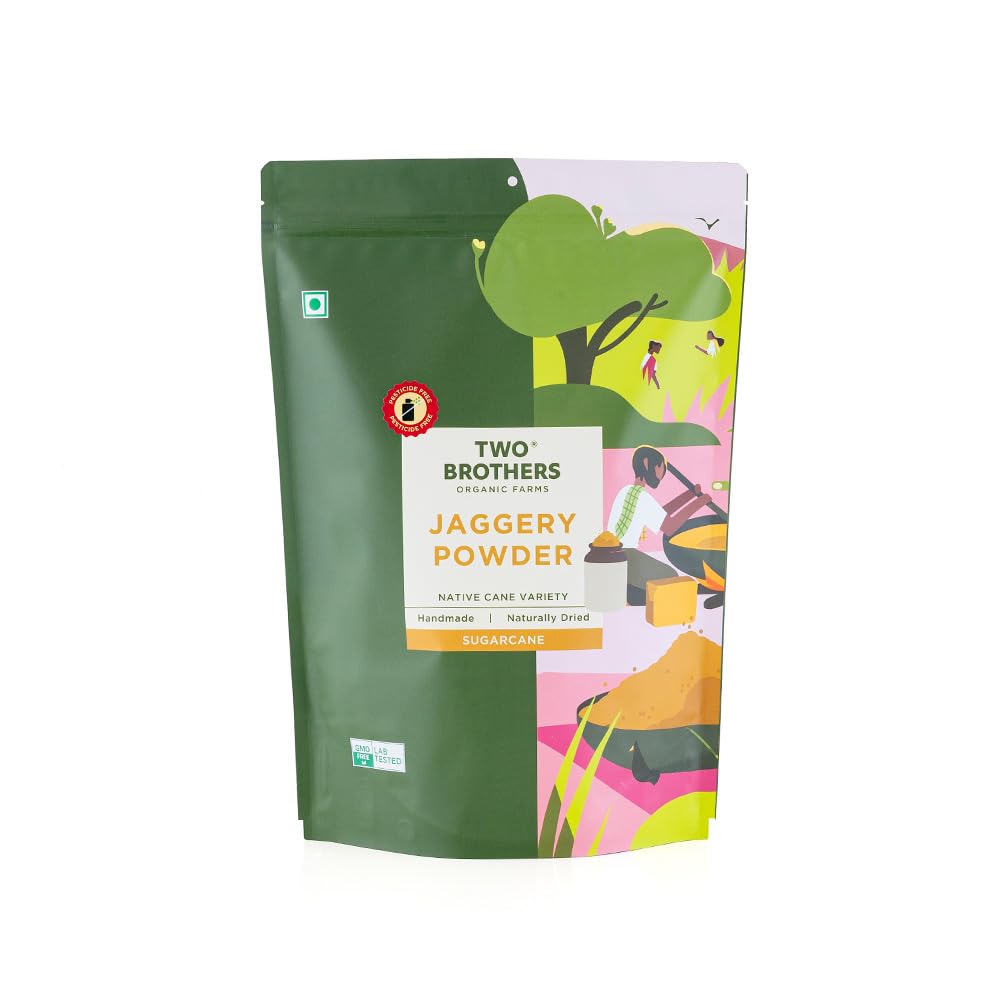 Two Brothers Organic Farms Sugarcane Jaggery Powder 500 g Natural Sweetener and Pure Refined Sugar Alternative