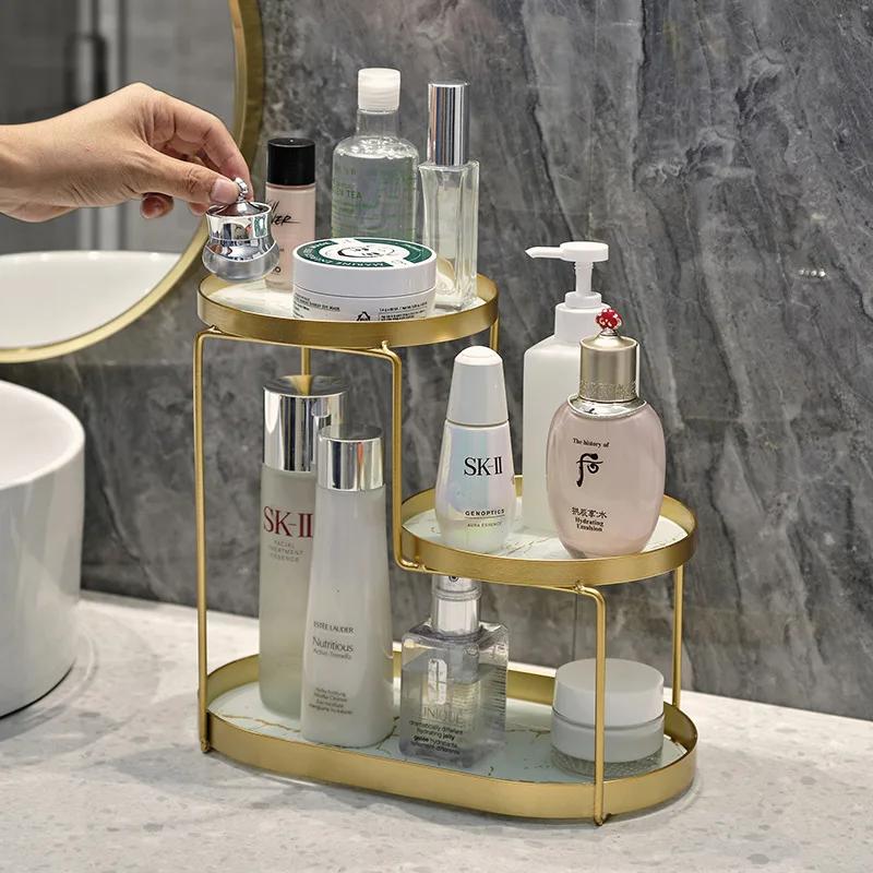 Light Luxury Countertop Rack Wrought Iron Storage Shelf Rack Skin Care Cosmetics Toiletries Organizer Racks Bathroom Supplies