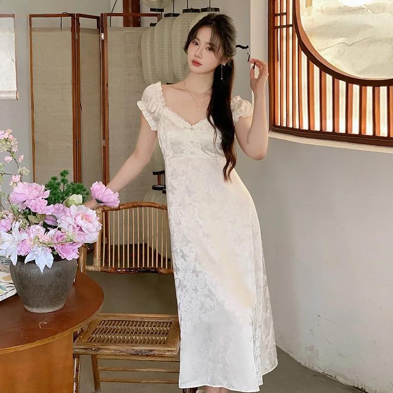 

Пижама в стиле принцессы, сексуальное летнее платье из ледяного шелка для женщин, сексуальное, чистое, домашнее, верхнее, тонкое, стильное XL