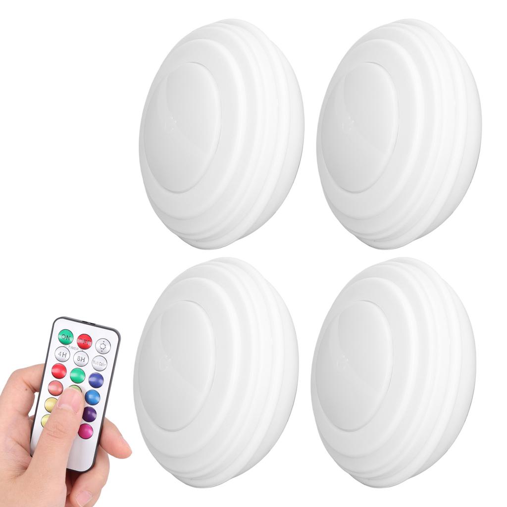 4 Stück LED Puck Licht RGBW 13 Farben Modi Fernbedienung Stanzfreie Installation Energiesparend