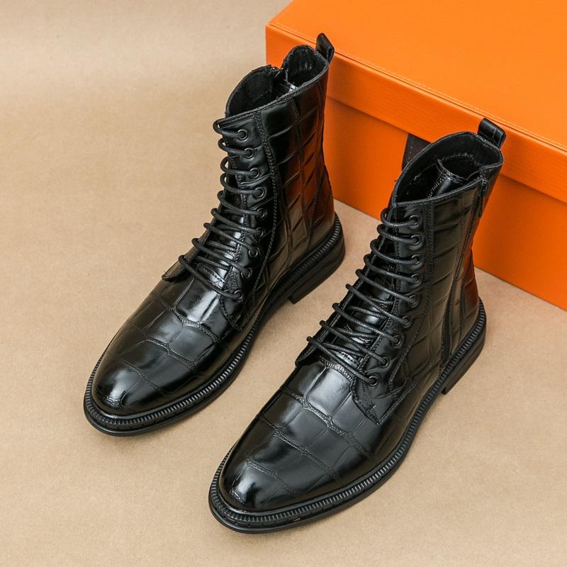 

Мода Мода Мужские Ботильоны с Острым Носком в Стиле Бизнес Кэжуал с Рисунком Аллигатора Мужские Зимние Высокие Новинка Удобные Кожаные Ботинки Челси 38 чёрный