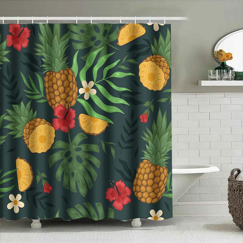 Green Pineapple Hibiscus Shower Curtain Tropical Bathroom Decor With Honeysuckle Flower Print Home Waterproof Fabric For Bathtub
