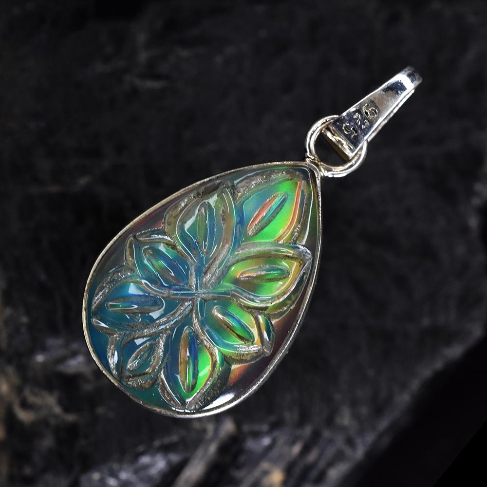 Natural Ammolite 23 ct 925 Sterling Silver Pear Pendant Gemstone Jewelry Gift