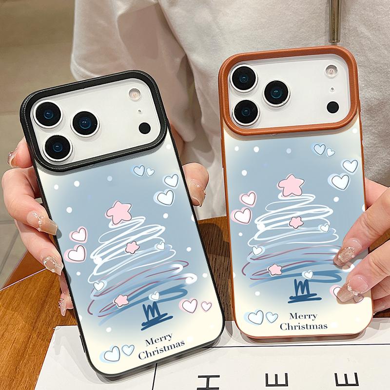 Blue Line Chirstmas Tree Design Shockproof Case for iPhone 17 16 15 14 Pro Max 13 Air - Flexible TPU Cover with Leather Texture