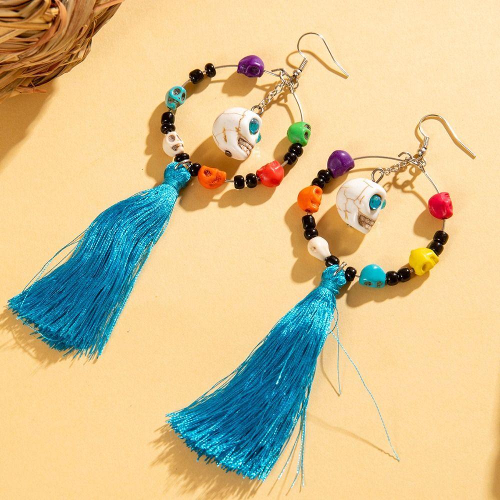 Rice Bead Skull Drop Earring Tassel Pumpkin Earrings Fashion Halloween Earrings  Women