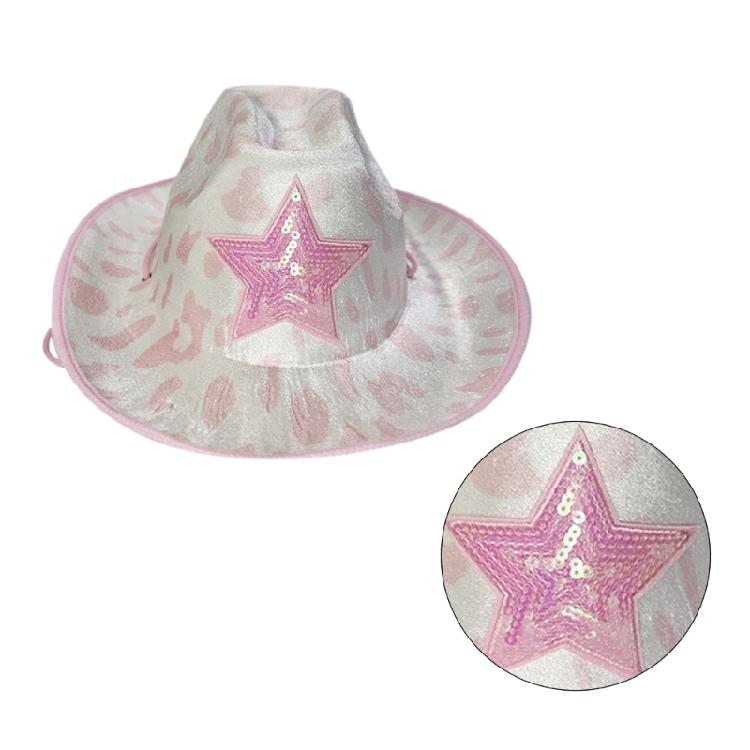 Sequins Cowgirl Hat for Women Pink Cowboy Hat with Cow Print for Theme Party