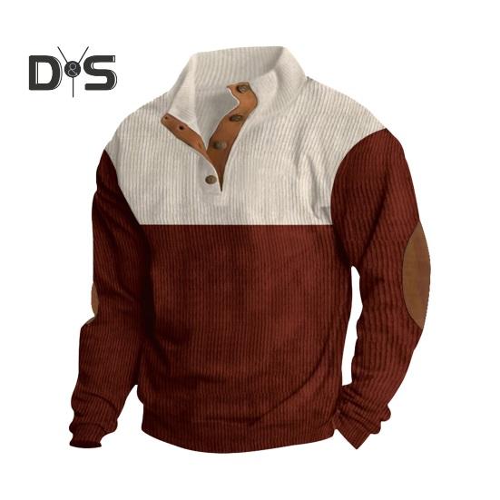 Осень-весна Мужская толстовка с воротником-стойкой на пуговицах — фото 16