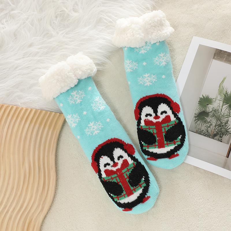 Cross-Border Women's Christmas Fleece Blanket Floor Slipper Socks – Thickened Cotton Sleep Stockings
