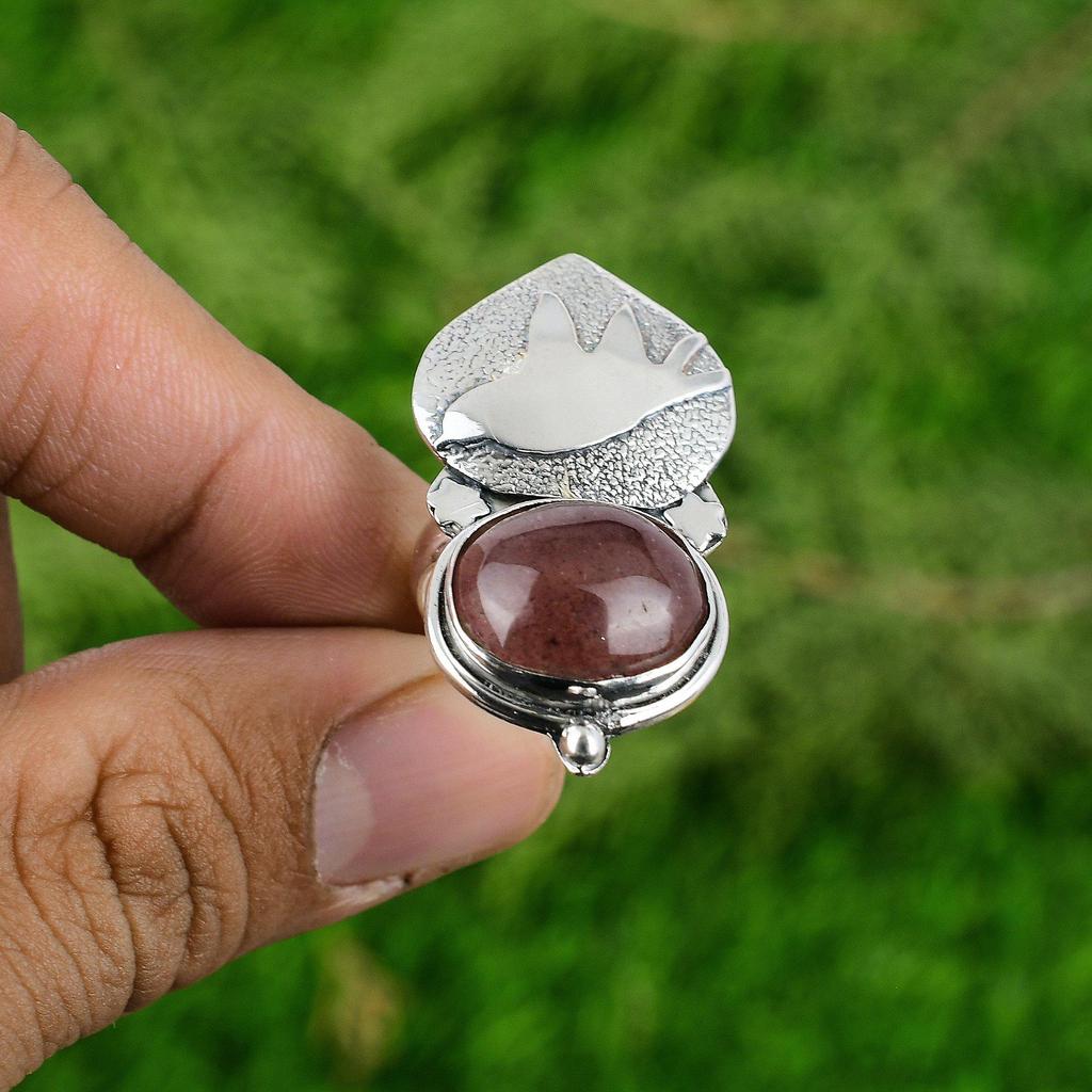 Womens day Deal Sterling Silver Cherry Quartz Gemstone Wedding Promise Boho Ring