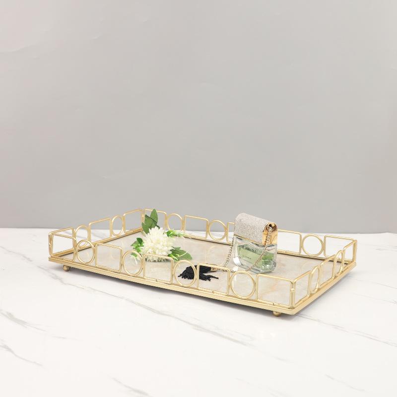 Luxury Metal Imitation Marble Rectangular Tray Living Room Decoration Key Remote Control Sundries Storage Tray Home Decoration