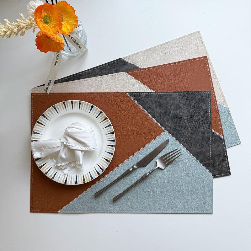 Nordic Faux Leather Placemat Waterproof Color Block Table Mat Heat Resistant Non-Slip Dining Pad Washable Coaster Kitchen Decor