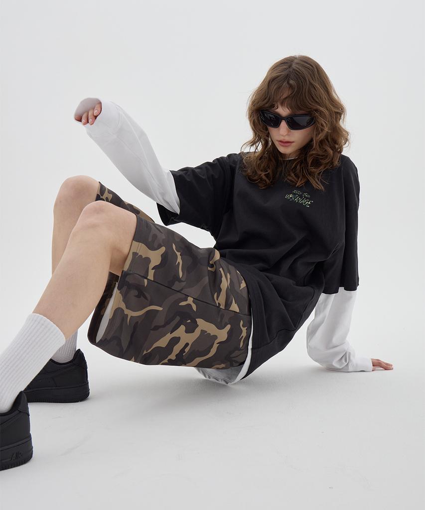 URBANAGE Bermuda Camo Wide Sweatshirt Shorts_Khaki