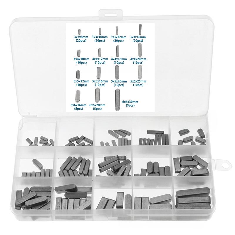 175Pcs Parallel Drive Shaft Keys Set Carbon Steel Key Stock Assortment with Multiple Sizes for Engineering Use