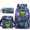 Ensemble 3 pièces Sac à dos Geometry Dash Sac d'école Sac à bandoulière Trousse à crayons Sac à dos léger à fermeture éclair Sac Tendance pour Adolescent Garçon Fille