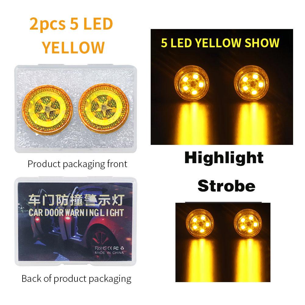 2pcs 5 LEDs Car Door Decorate Light Magnet Induction Openning Door Warning Lamp Safety Indication Anti-Collision Signal Light
