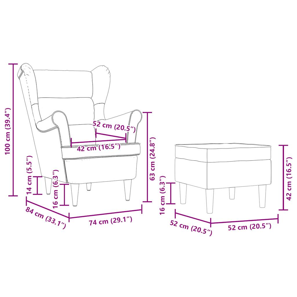 Armchair with Footstool Taupe Fabric