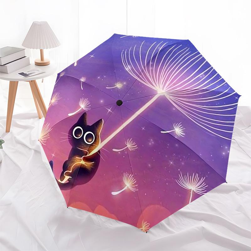 1pc Dandelion Cat Night Sky Umbrella with Plastic Handle,Suitable for All Seasons Home Travel Outdoor UmbrellaM919