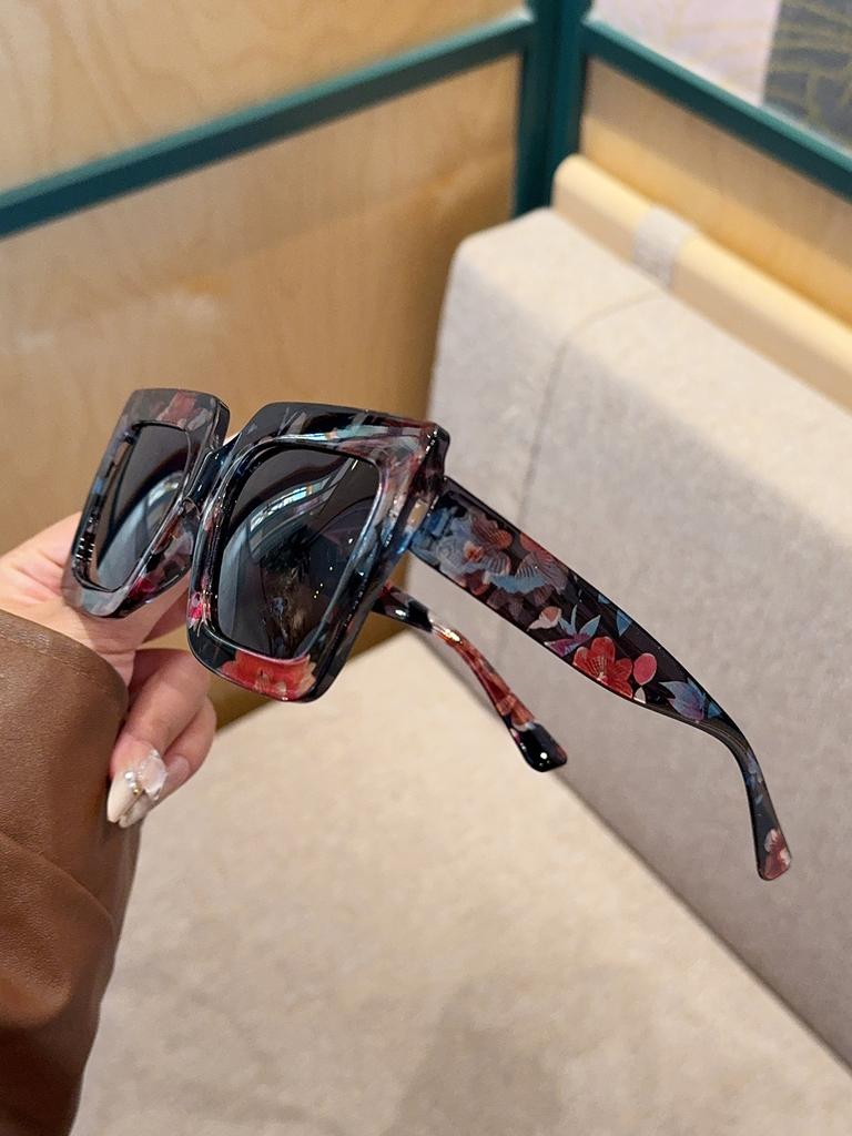1Pc Fashionable ExtraLarge Square Shaped Shaped Frame Glasses Fashionable Printed Decorative Glasses Suitable for Daily Wear Decoration