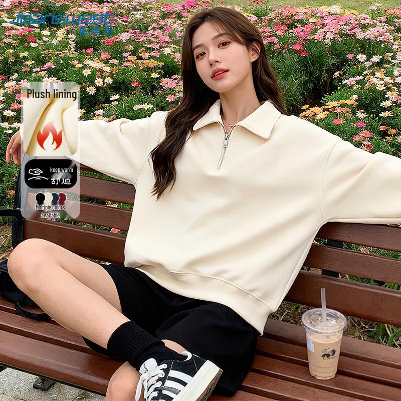 

JEANSWEST Women s Fleece-Lined Half-Zip Polo Sweatshirt L