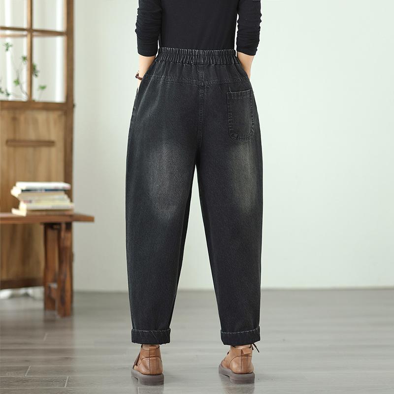 DIMANAF 2025 Nya Bas Elastiska Jeans Harlen byxor Kvinnor Lösa Denimbyxor Stora Lediga Blå Byxor 5018