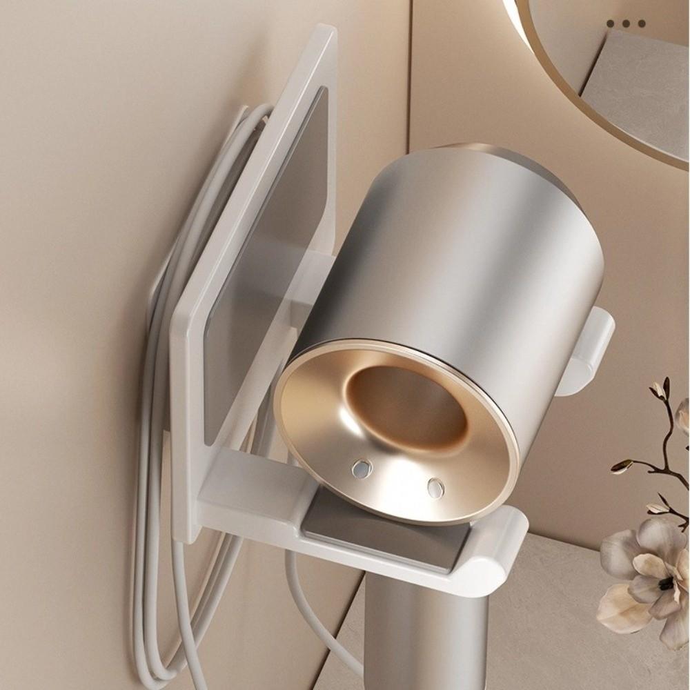 Wall Mounted Hair Dryer Holder No Punching with Non-Slip Pad Dryer Hair Stand Space Saving Metal Bathroom Shelves Bathroom