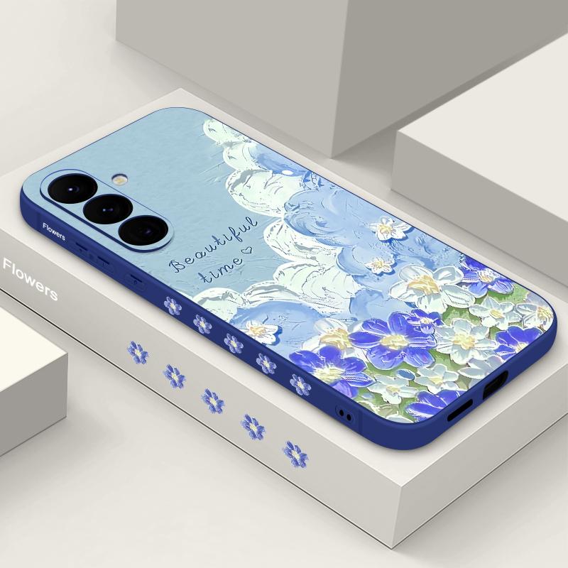 Oil Painting Flower Print Case For Samsung Galaxy S24 S22 Ultra Plus S23 S21 S20 Fe A55 A54 A52 A35 A15 5g A17 A37 A57 S25 S26 With Lanyard Cover