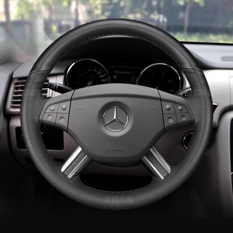 For Mercedes Benz W164 M-Class ML350 ML500 X164 GL-Class GL4 Hand-stitch black  Leather non-slip car Steering Wheel Cover