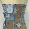 Europäisches & Amerikanisches Design Trägerloses Blaues Abendkleid mit 3D-Blumen-Details