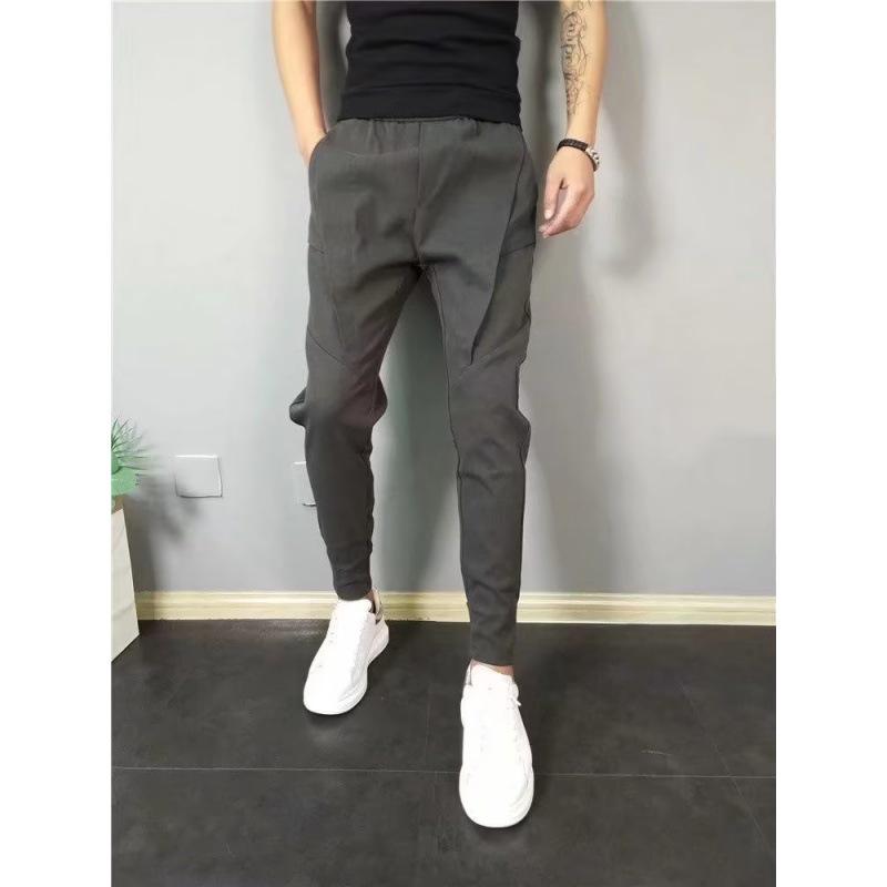 

Men s Slim Fit Korean Style Cuffed Casual Pants for Spring/Autumn L серый