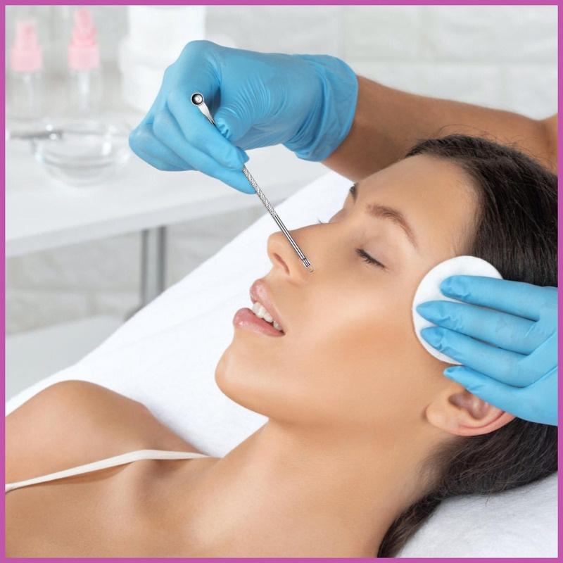 8-Piece Acne Extraction Tool Set In Stainless Steel Box, Professional For Spas And Beauty Salons (Includes Free 10Pcs Pad)