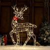 3PCS Handmade Iron ArtElk Deer Christmas Garden Decor &LED Light Glowing Glitter Reindeer Xmas Home Outdoor Yard Decor