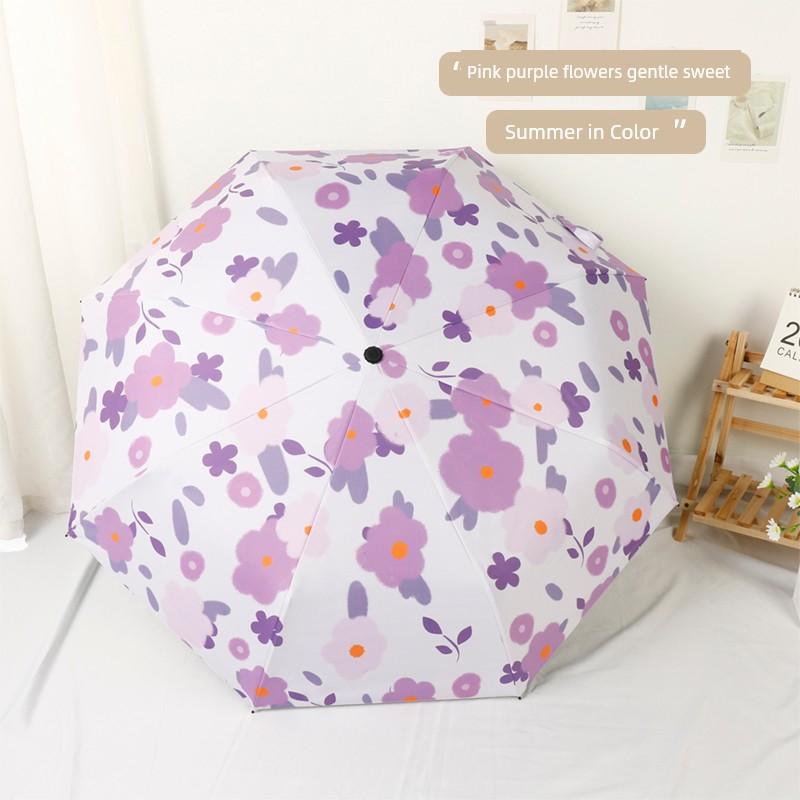 Umbrella Female Oil Painting Cute Black Glue Sun Shade Rain Dual-Use Automatic Foldable Ins Sun Umbrella Sun Protection UV Protection