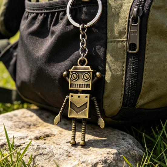 Keychain Pendant Retro Robot Design Movable Joint Swinging Limbs Decorative Key Ring Backpack Accessory