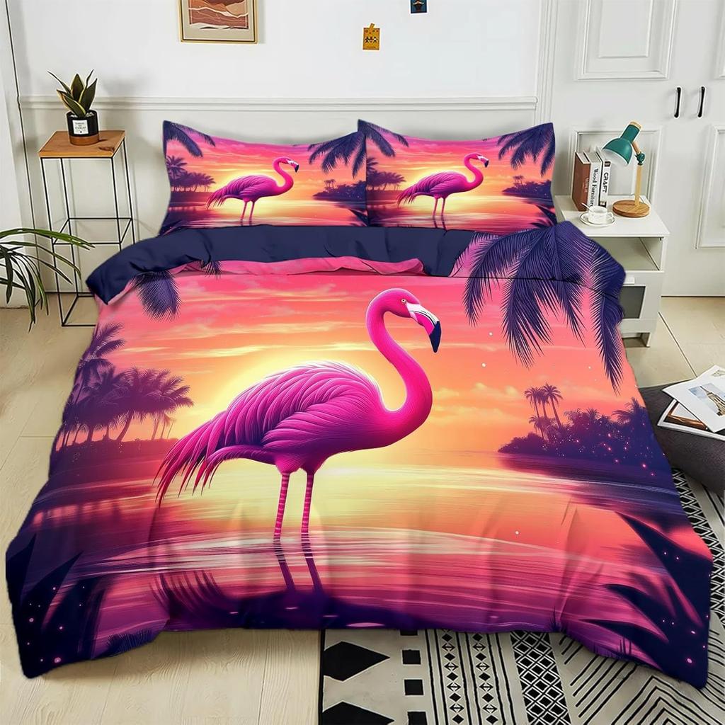 Flamingo Pattern 3D Printed Duvet Cover Set, Flamingo Cartoon Bedding Set Comforter Covers For Children Bedroom Decor Gifts