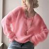 V-neck Long Sleeved Pullover Casual Sweater Women Autumn Winter Knitted Jumper Fashion Solid Color Loose Thin Clothes