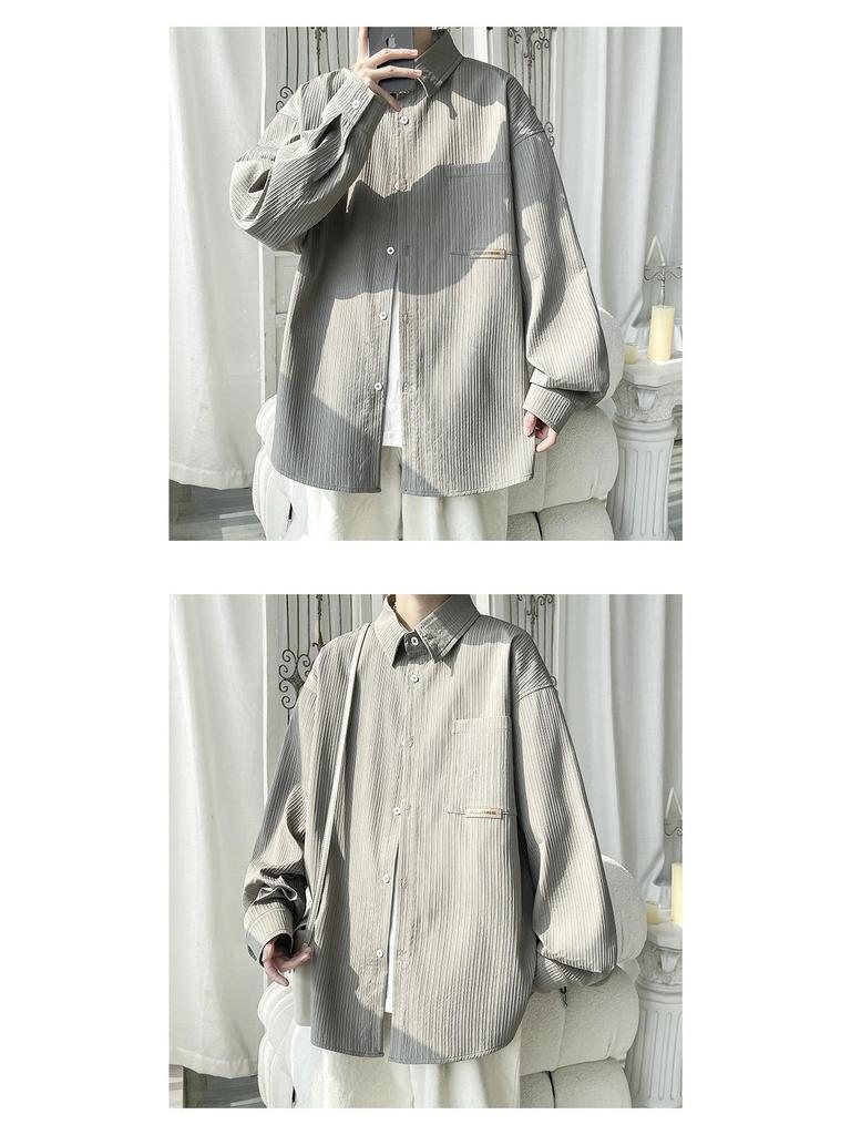 Men's Long Sleeve White Shirt - Autumn 2025 Casual Hong Kong Style Button-Down Shirt for Teens and Boys