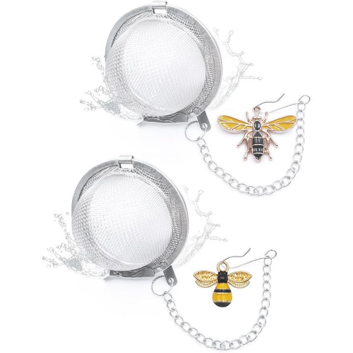 Tea Ball Strainers, 2 Pack Stainless Steel Tea Infuser with Delicate Pink Butterfly & Blossom Charm - Elegant Tea Steeper Gifts for Tea Lovers