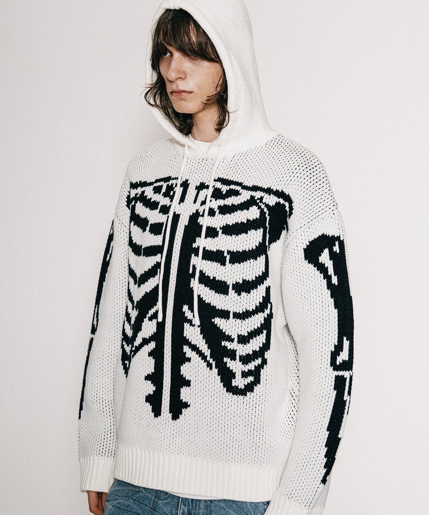 Bastic Bone Jacquard Hoodie Knit_White / Black M