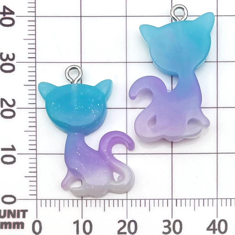 10-Color Gradient Glitter Cartoon Animal Kitten Charms for DIY Handmade Jewelry