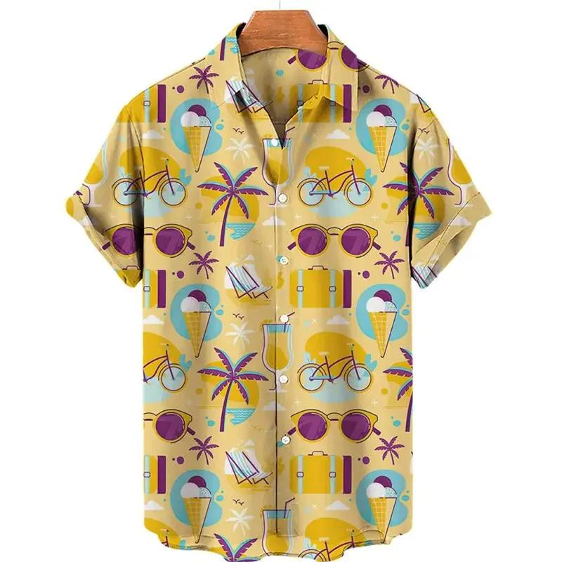Funny Ice Cream 3D Printed Shirts For Men Clothes Summer Cold Beach Hawaiian Vacation Lapel Blouse Streetwear Blouses