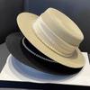 Elegante Cappello Piatto Stile Socialite Francese Intrecciato con Perle Cappello Parasole Estivo da Spiaggia per Donne
