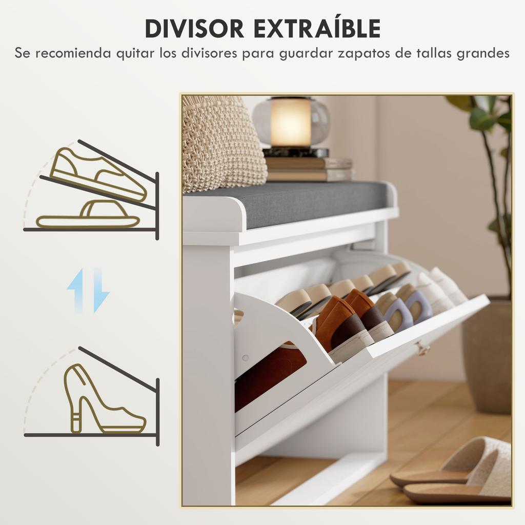 Shoe Cabinet With Bench Adjustable Shelves And Cushioned Seat For 8 Pairs Of Shoes 80x26x48 Cm White