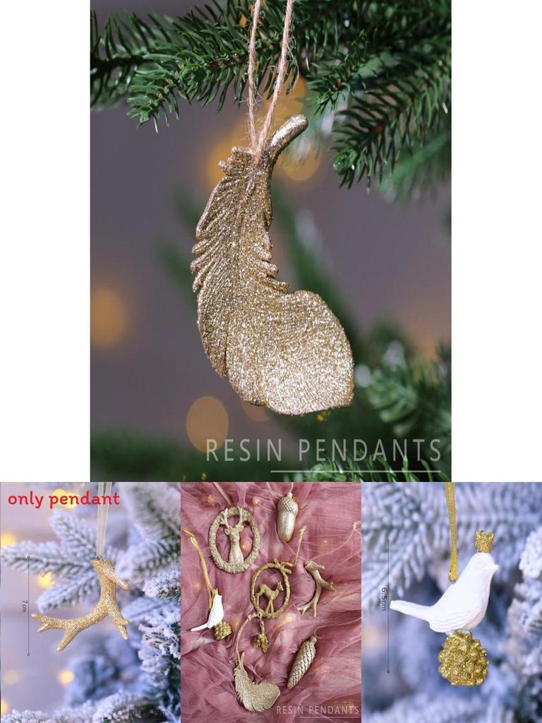 Creative Resin Acorn Deer Antlers Feather Bird Pendant Christmas Decor Props For Festive Scene Enhancement