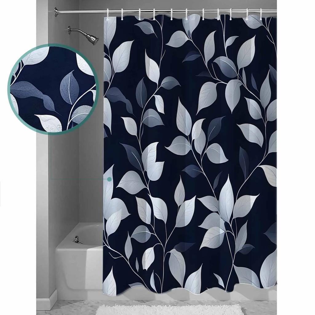 Indigo Blattstruktur Pflanze Duschvorhänge Wasserdichte Badvorhänge Heimdekoration Moderner Luxus Badezimmervorhang