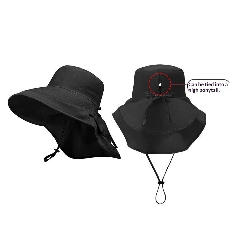 Wide Brim Sun Hat Solid Color Korean Style with Neck Cover UV Protection for Beach Holidays