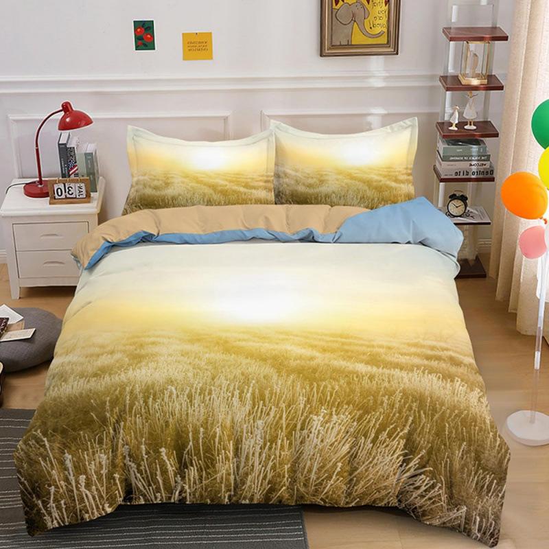 Three-Piece Beautiful Landscape 3D Bedding Grassland Printing Quilt Cover Home Textile