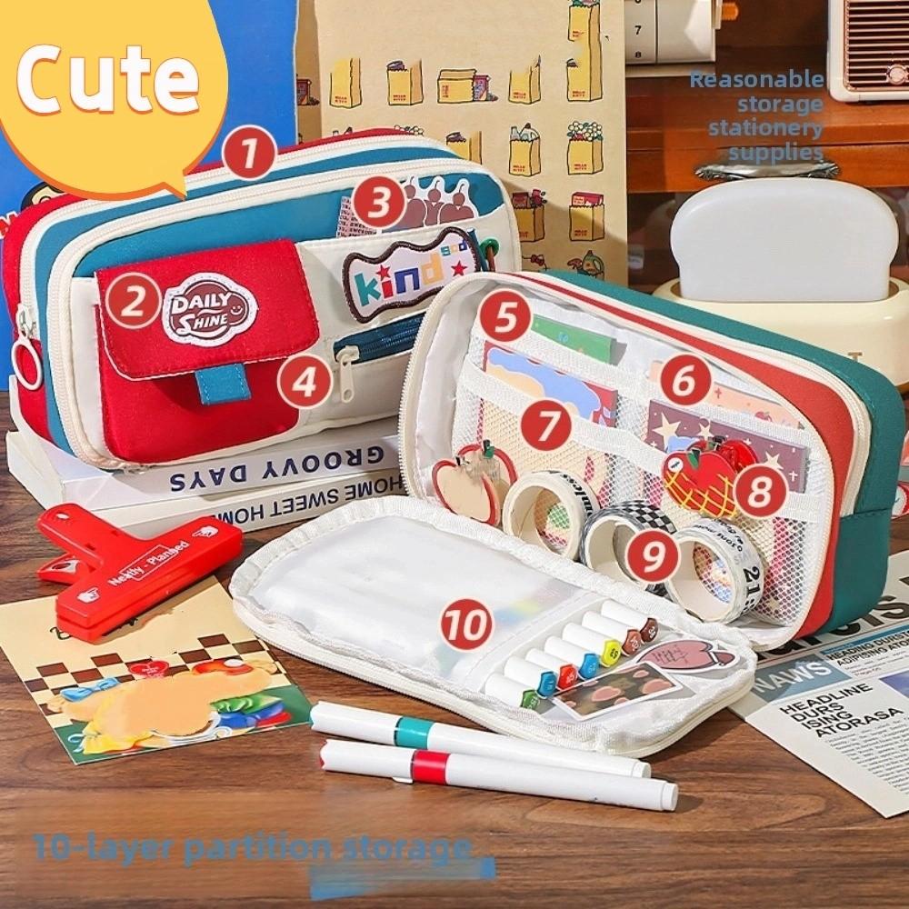 Large Capacity Stationery Storage Bag Multilayer Pen Pencil Case Dopamine Pencil Bag  Gilrs Boys