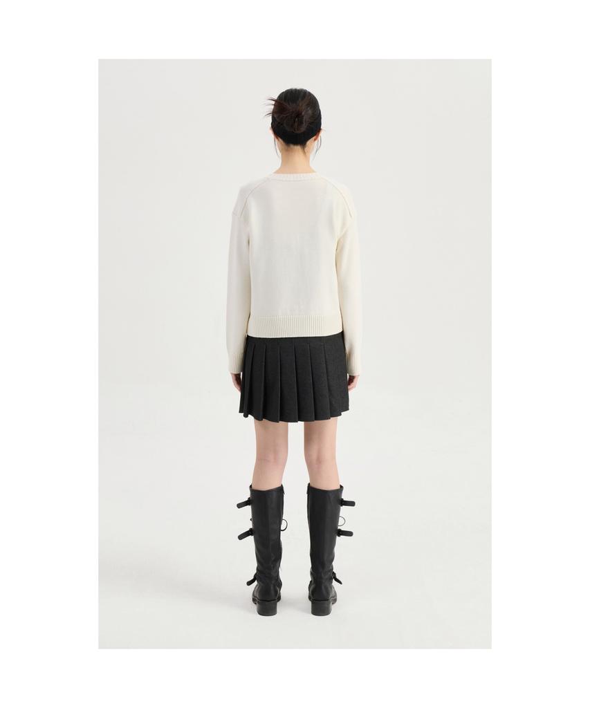 LUCKY CHOUETTE Intarsia Chouette Round Neck Pullover (Ivory)_Lfwas25220Ivx