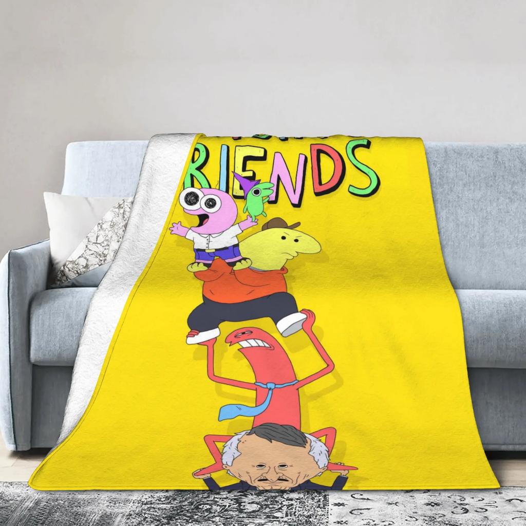 Smiling Friends Cartoon Plüschdecke Weiche Flanell-Bettwäsche Überwurf für Kinder Außenbereich Warm Individuell DIY Geschenkidee