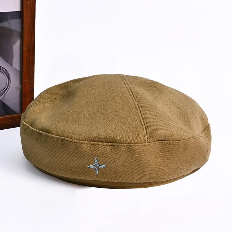 Silver Label Retro Four Point Star Beret Hat for Women In Autumn and Winter Casual Versatile Painter Hat British Style Face Small Pumpkin Hat